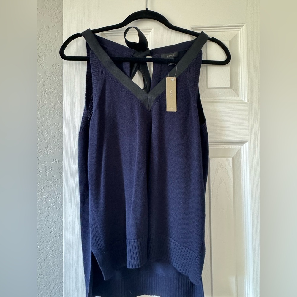 NWT J.Crew Navy Sleeveless Sweater Tank with Dark Trim- Size Small
